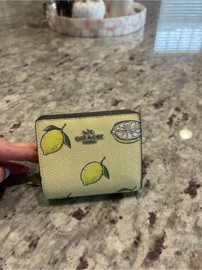 Coach Yellow Lemon Print Zip-Around Wallet -NWT